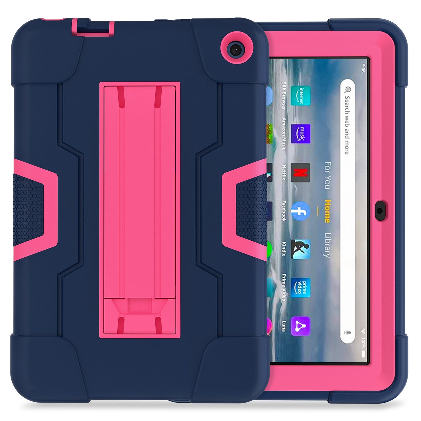 For Amazon Fire 7 (2022) Robot Style Silicone + PC Tablet Case Color Contrast Drop-proof Kickstand Protective Case