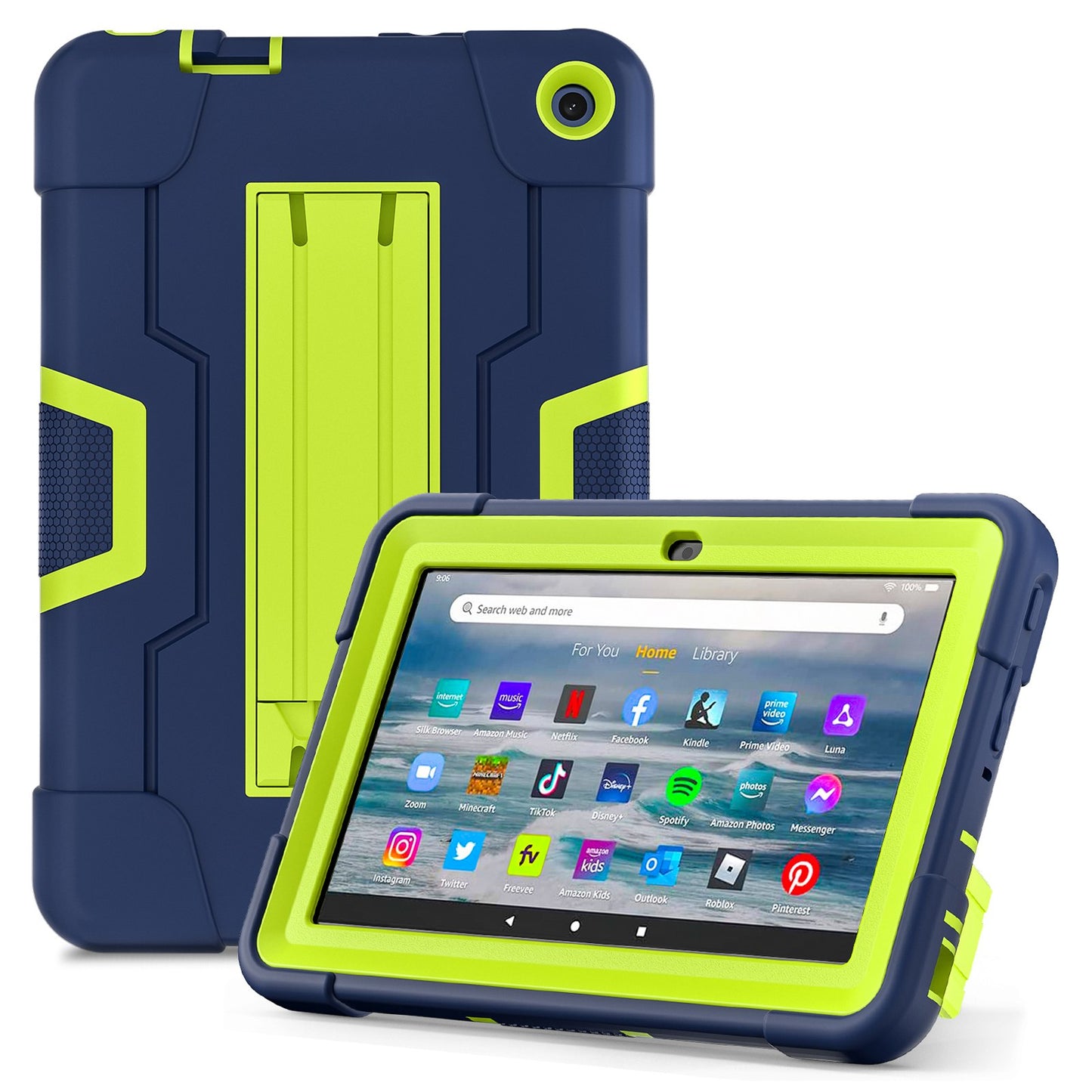 For Amazon Fire 7 (2022) Robot Style Silicone + PC Tablet Case Color Contrast Drop-proof Kickstand Protective Case