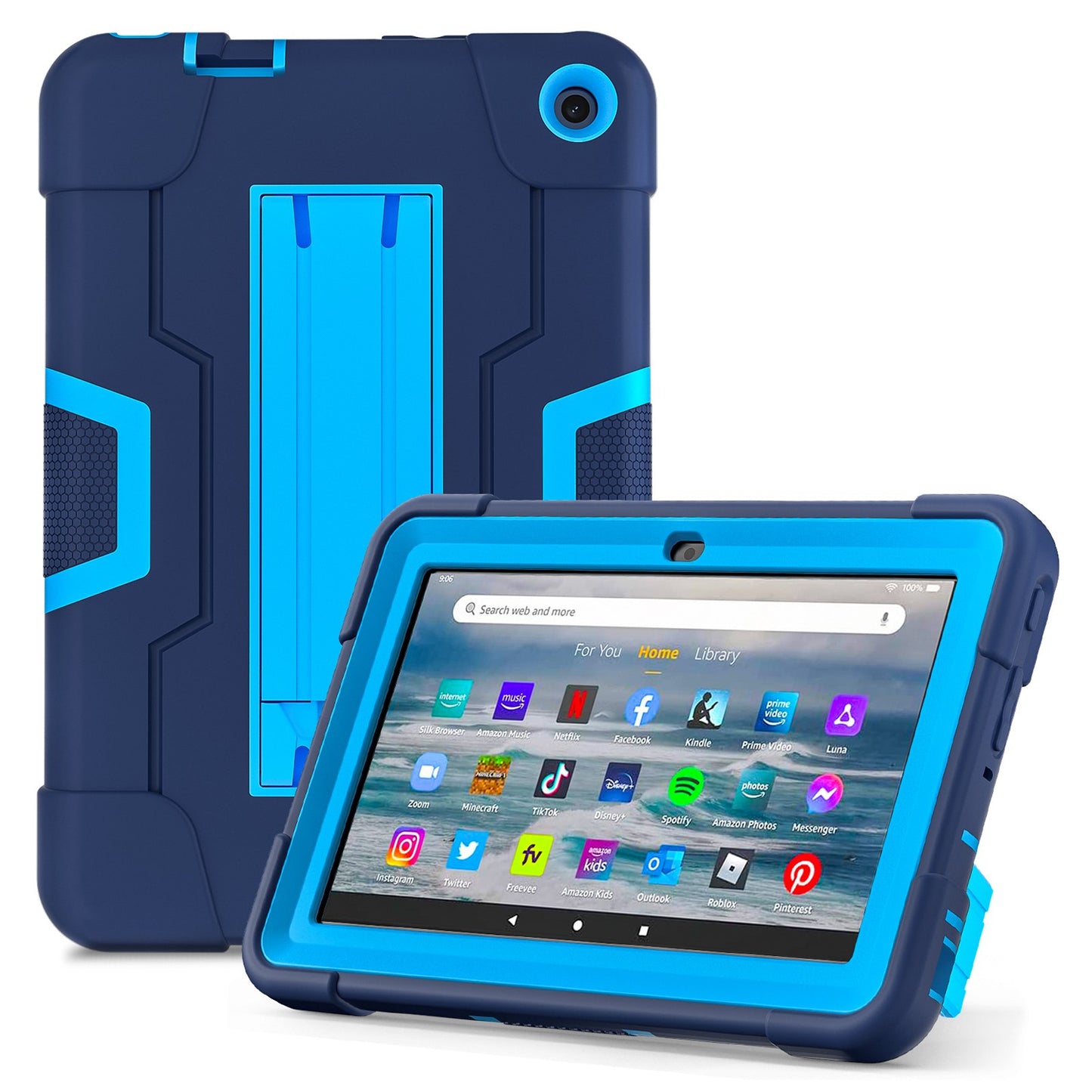 For Amazon Fire 7 (2022) Robot Style Silicone + PC Tablet Case Color Contrast Drop-proof Kickstand Protective Case