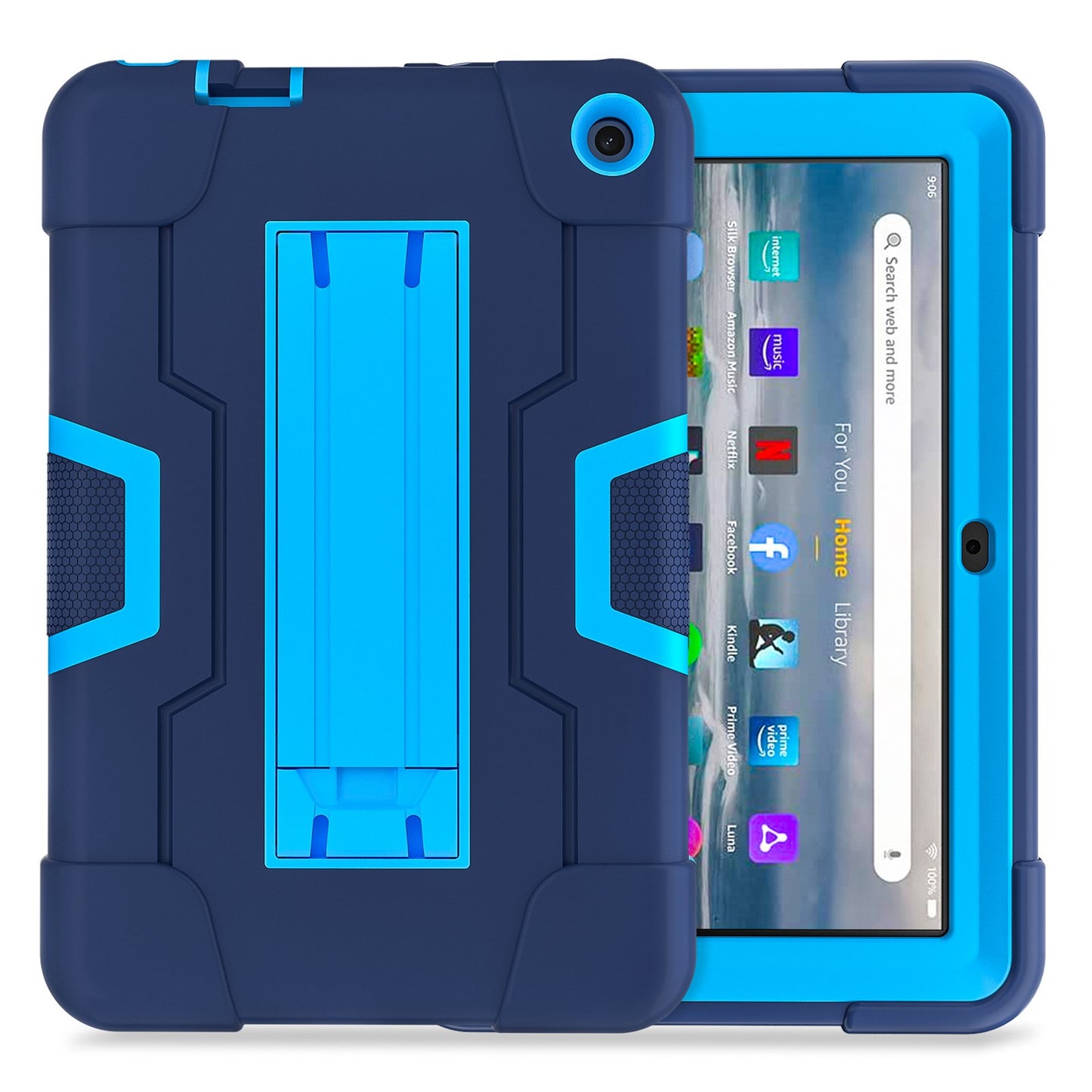 For Amazon Fire 7 (2022) Robot Style Silicone + PC Tablet Case Color Contrast Drop-proof Kickstand Protective Case