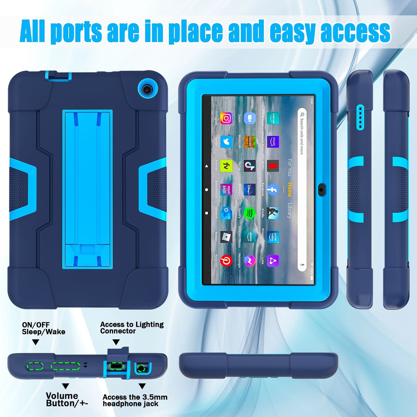 For Amazon Fire 7 (2022) Robot Style Silicone + PC Tablet Case Color Contrast Drop-proof Kickstand Protective Case