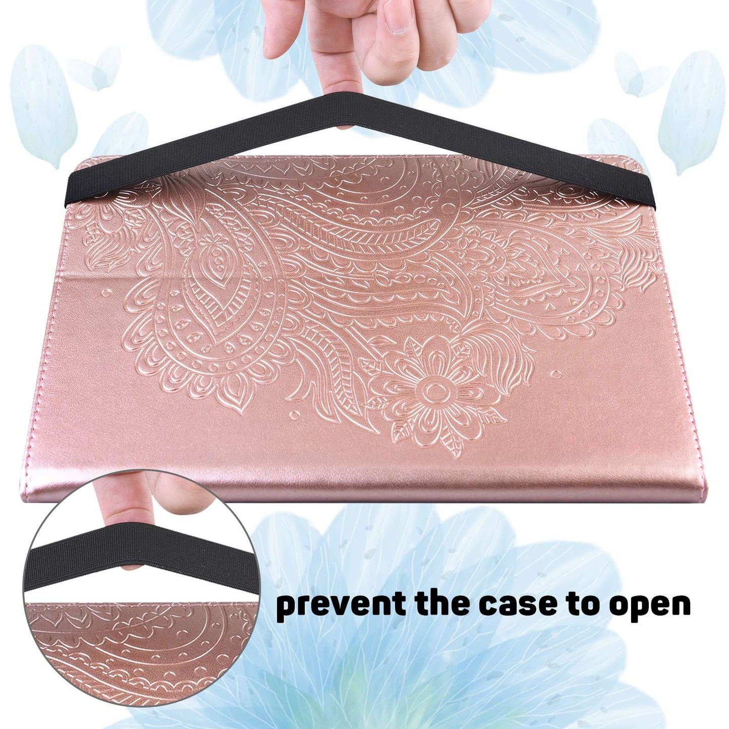 PU Leather Imprinting Flower Case for Amazon Fire 7 (2022), Card Holder Stand Tablet Cover with Elastic Band Closure