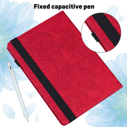 PU Leather Imprinting Flower Case for Amazon Fire 7 (2022), Card Holder Stand Tablet Cover with Elastic Band Closure