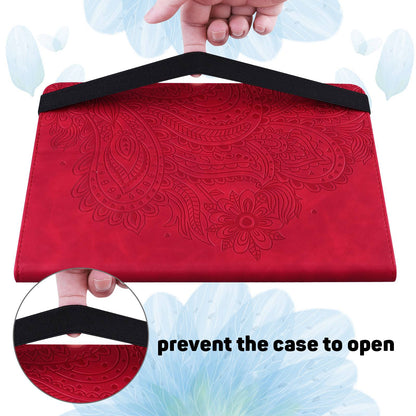 PU Leather Imprinting Flower Case for Amazon Fire 7 (2022), Card Holder Stand Tablet Cover with Elastic Band Closure