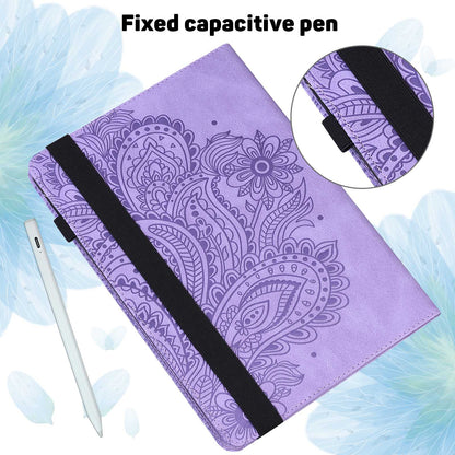 PU Leather Imprinting Flower Case for Amazon Fire 7 (2022), Card Holder Stand Tablet Cover with Elastic Band Closure