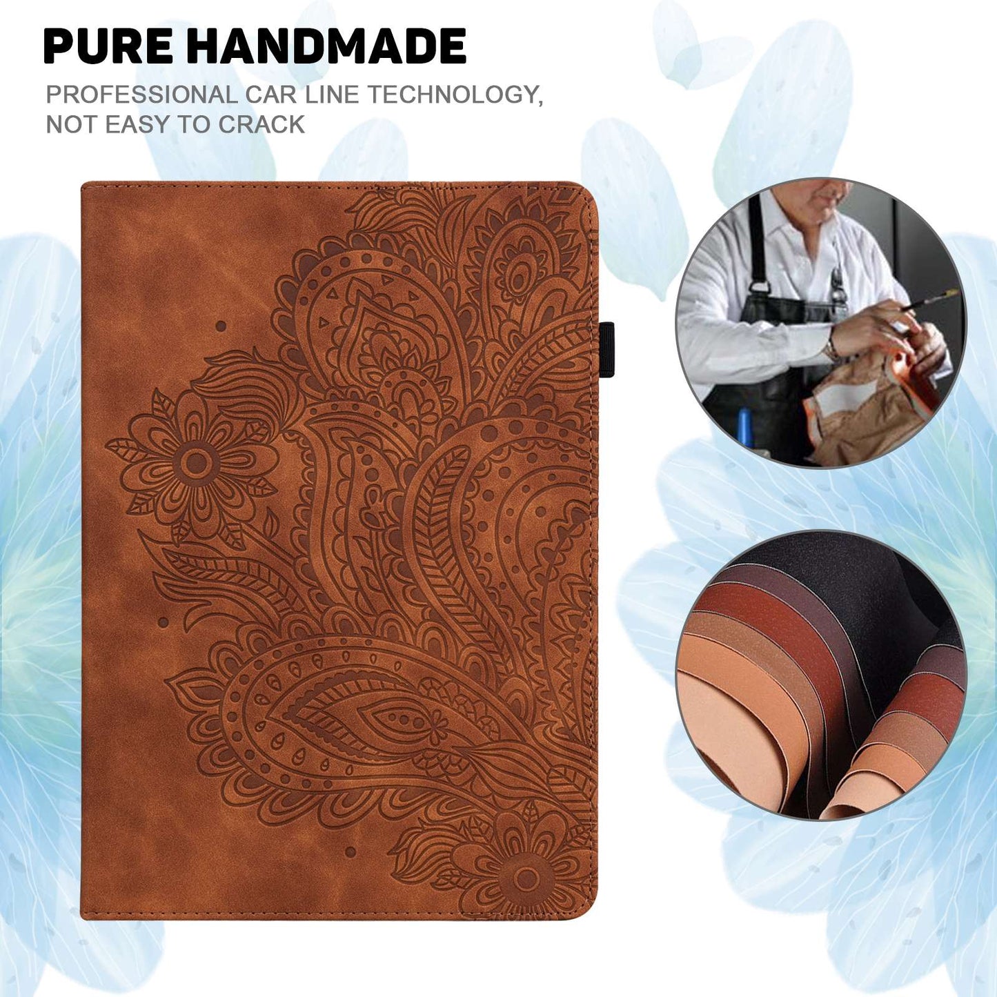 PU Leather Imprinting Flower Case for Amazon Fire 7 (2022), Card Holder Stand Tablet Cover with Elastic Band Closure