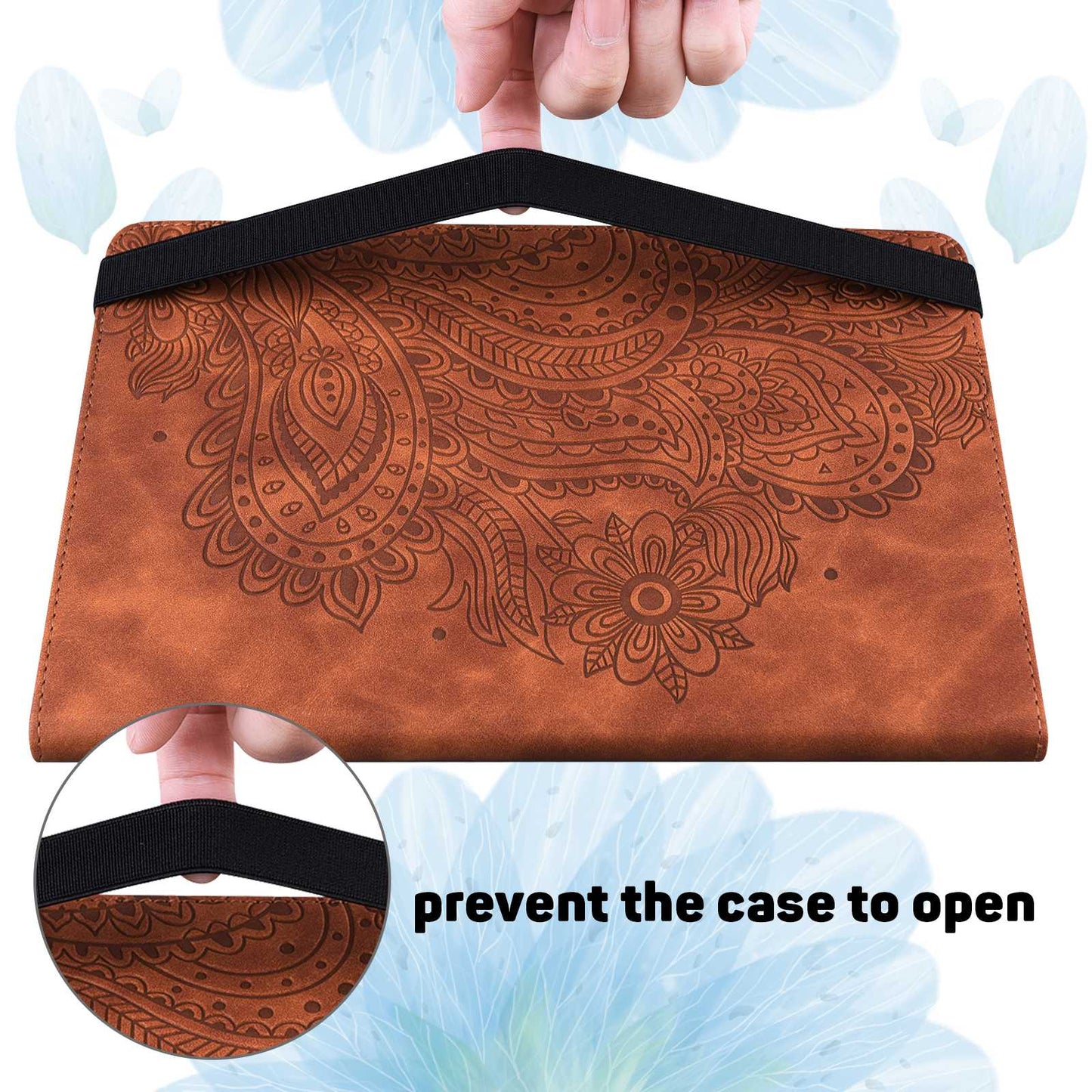 PU Leather Imprinting Flower Case for Amazon Fire 7 (2022), Card Holder Stand Tablet Cover with Elastic Band Closure