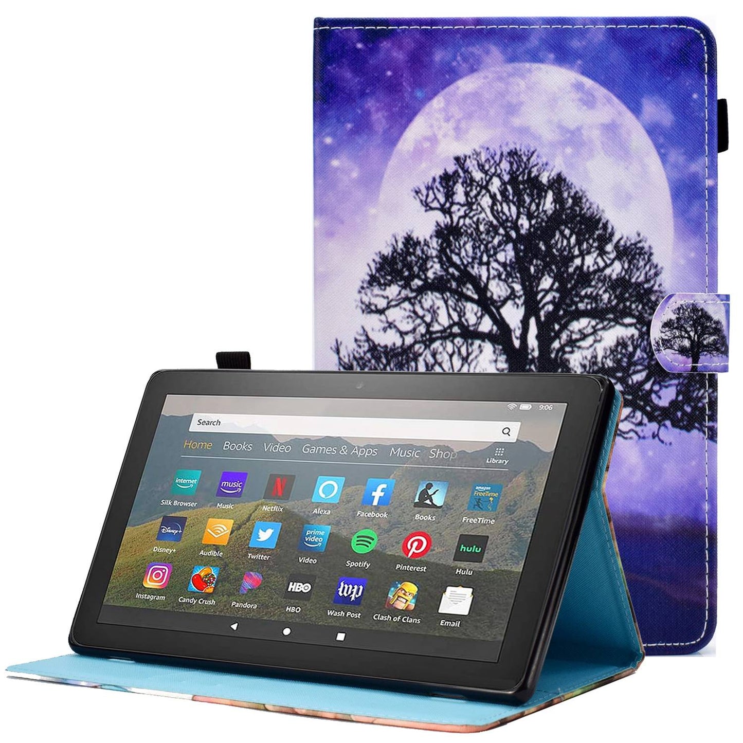 For Amazon Fire HD 10 (2015)  /  (2017)  /  (2019) Shockproof Case Stitched Leather Cover Pattern Printed Magnetic Closure Tablet Case with Stand  /  Card Slots