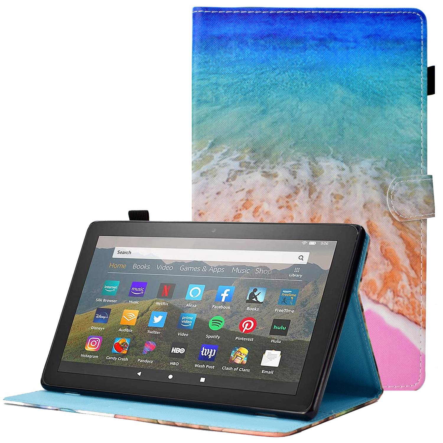 For Amazon Fire HD 10 (2015)  /  (2017)  /  (2019) Shockproof Case Stitched Leather Cover Pattern Printed Magnetic Closure Tablet Case with Stand  /  Card Slots