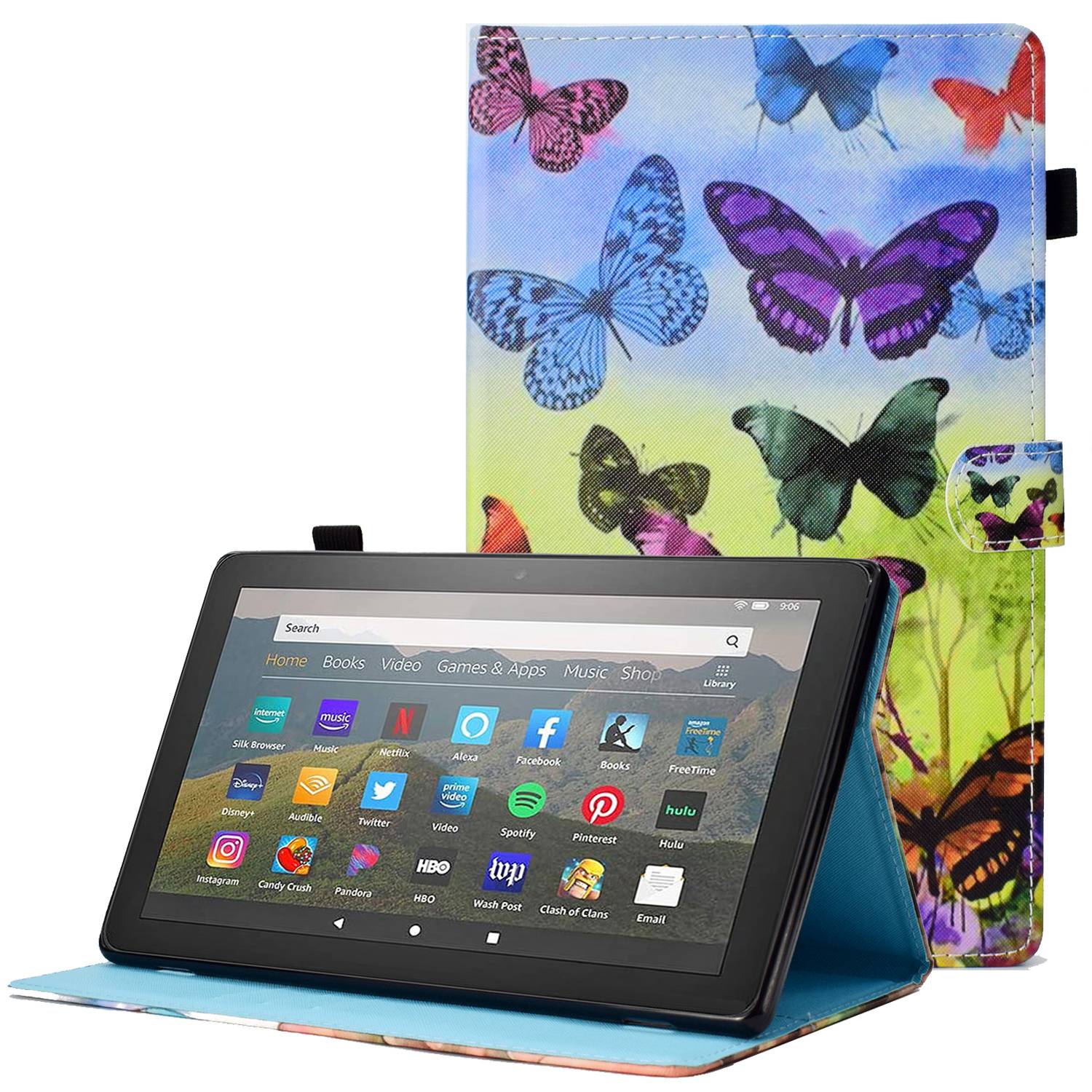 For Amazon Fire HD 10 (2015)  /  (2017)  /  (2019) Shockproof Case Stitched Leather Cover Pattern Printed Magnetic Closure Tablet Case with Stand  /  Card Slots