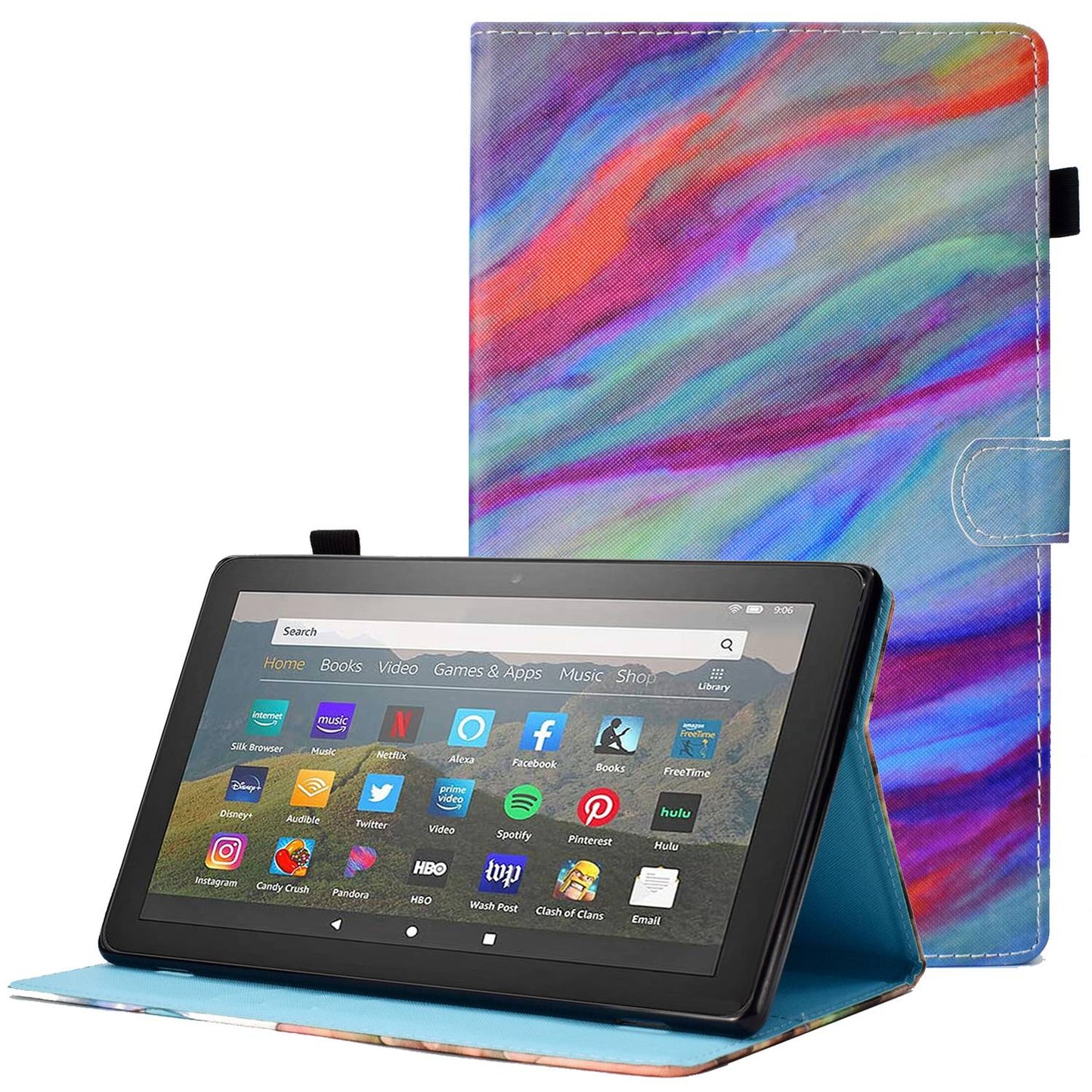 For Amazon Fire HD 10 (2015)  /  (2017)  /  (2019) Shockproof Case Stitched Leather Cover Pattern Printed Magnetic Closure Tablet Case with Stand  /  Card Slots