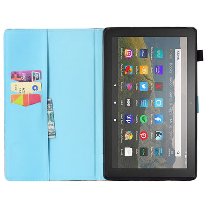 For Amazon Fire HD 10 (2015)  /  (2017)  /  (2019) Shockproof Case Stitched Leather Cover Pattern Printed Magnetic Closure Tablet Case with Stand  /  Card Slots