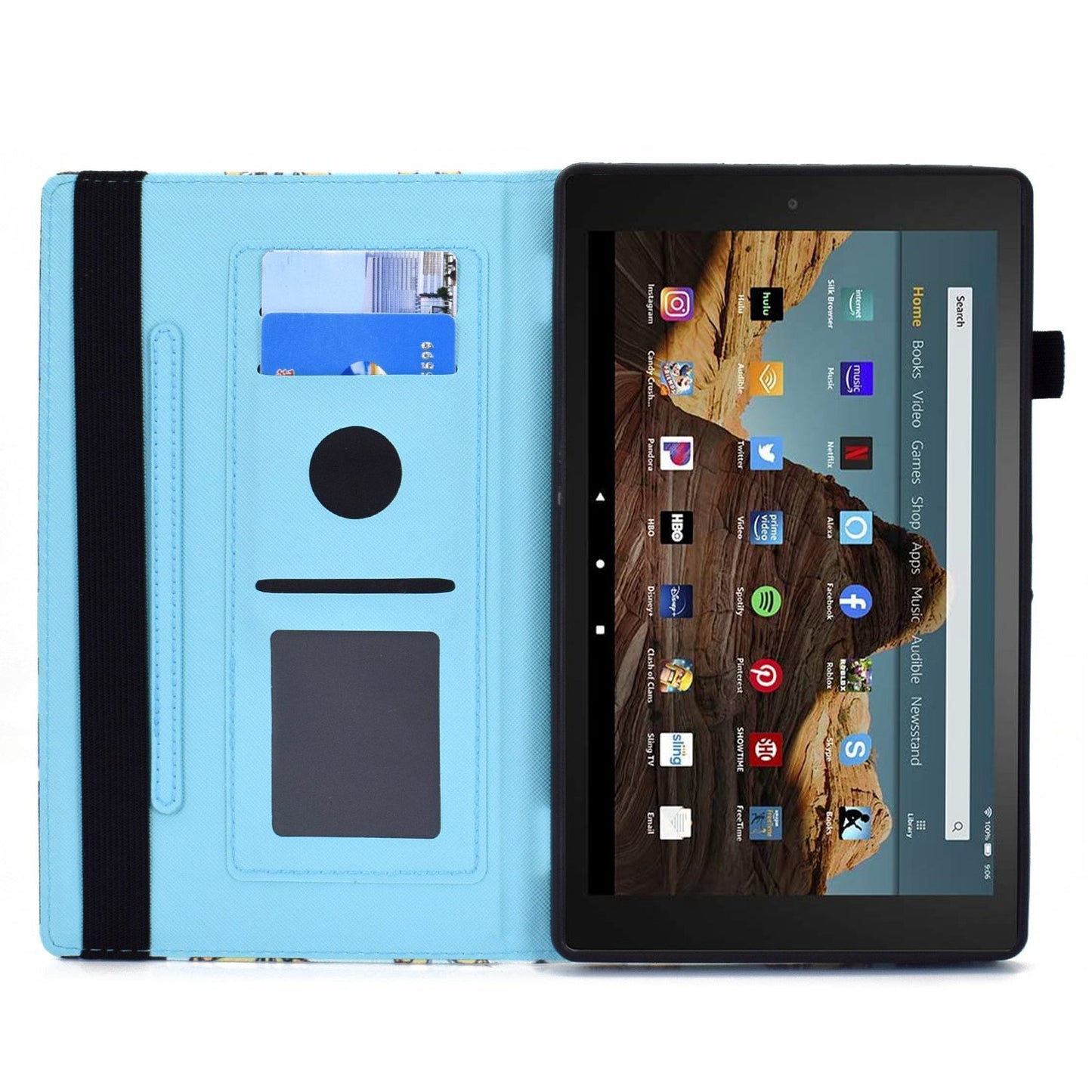 For Amazon Fire HD 8 (2016) / (2017) / (2018) Elastic Band Closure Drop-proof Tablet Stand Case Pattern Printing Card Slots Design PU Leather Cover