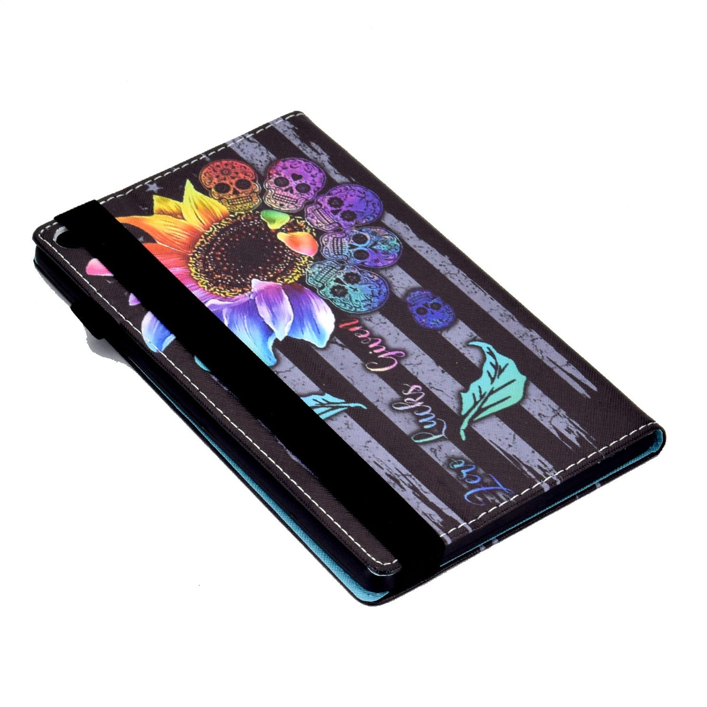 For Amazon Fire HD 8 (2016) / (2017) / (2018) Elastic Band Closure Drop-proof Tablet Stand Case Pattern Printing Card Slots Design PU Leather Cover