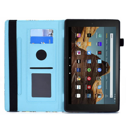 For Amazon Fire HD 8 (2016) / (2017) / (2018) Elastic Band Closure Drop-proof Tablet Stand Case Pattern Printing Card Slots Design PU Leather Cover