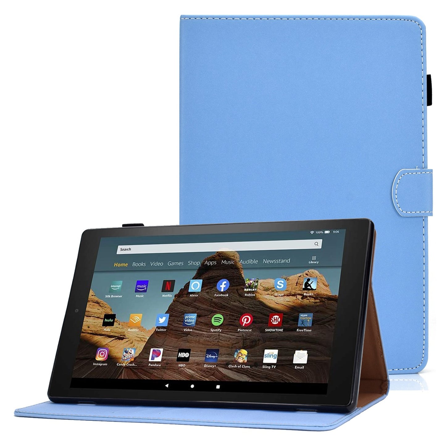 For Amazon Fire HD 8 (2016) / (2017) / (2018) Solid Color Stitching Line Tablet Stand Wallet Case PU Leather Shockproof Cover