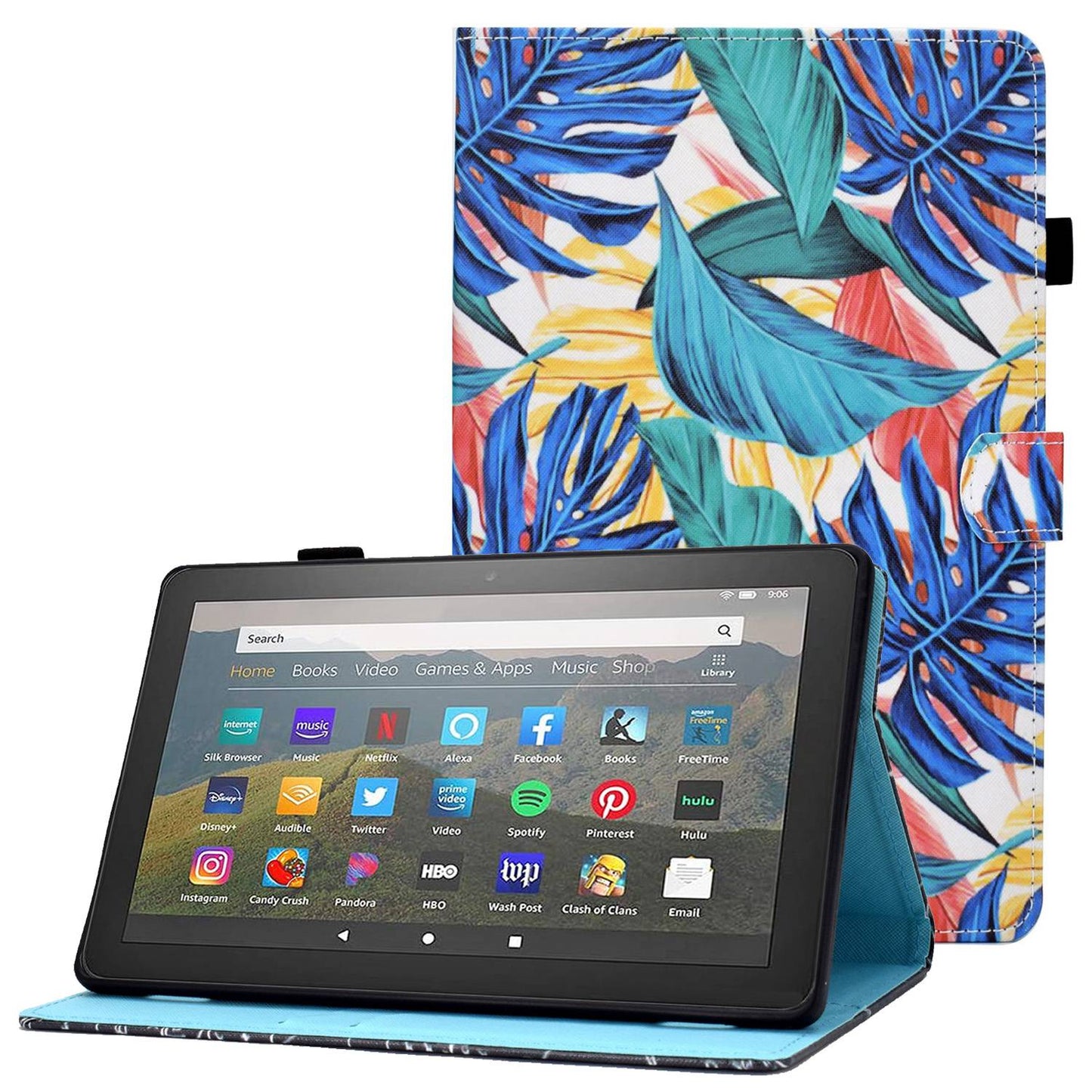 For Amazon Fire HD 8 (2016)  /  (2017)  /  (2018) Shockproof Cover Anti-Scratch Leather Case Stitched Pattern Printed Magnetic Closure Tablet Stand Case with Wallet  /  Card Slots