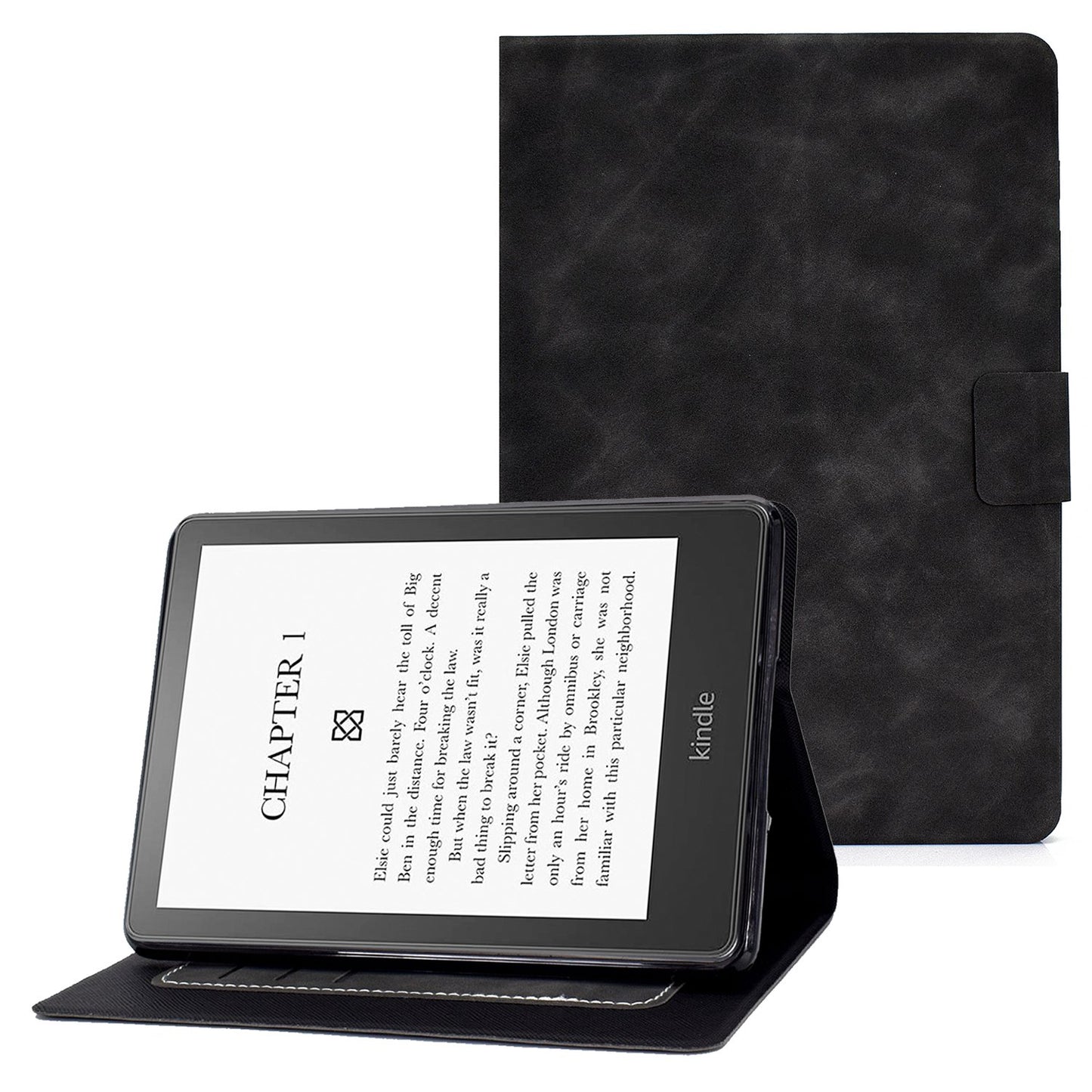 For Amazon Kindle Paperwhite 5 (2021) Solid Color Cowhide Texture PU Leather Stand Cover Card Slots Design Drop-proof Case