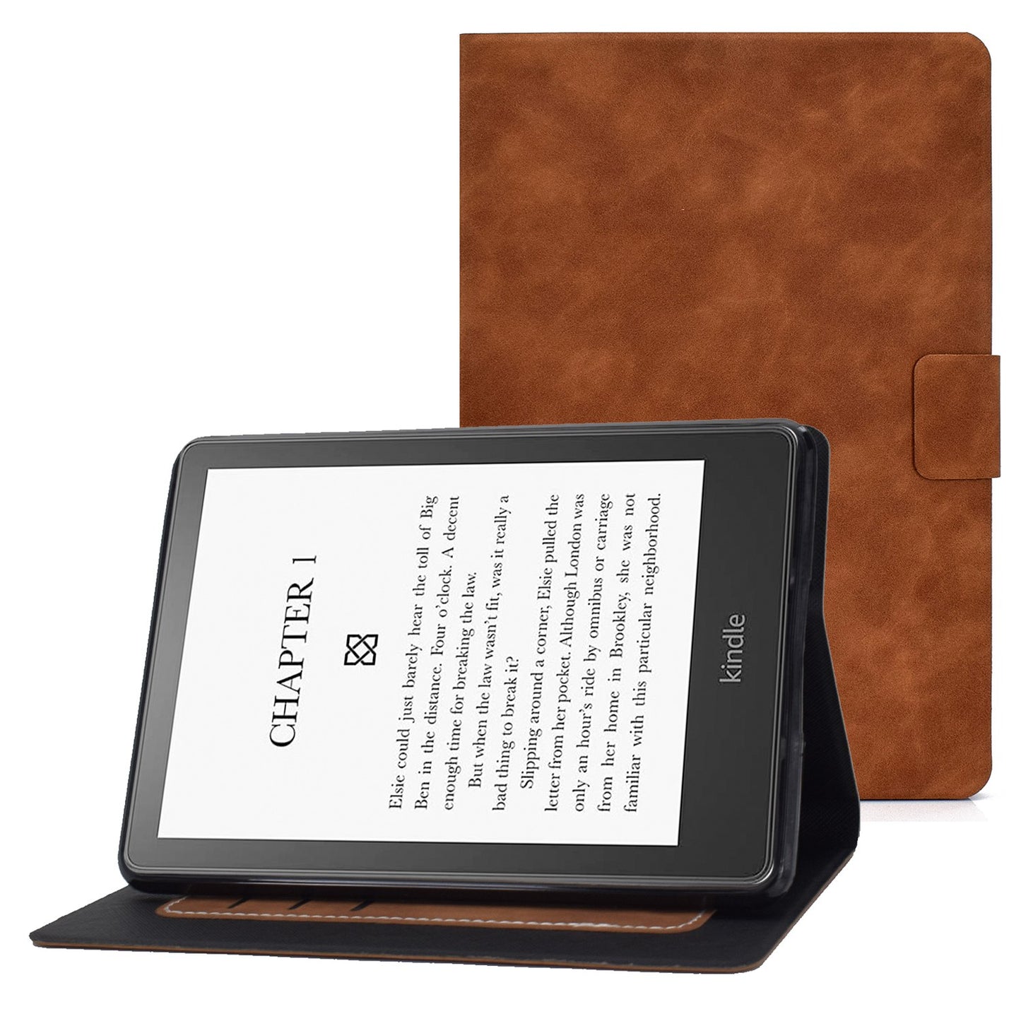 For Amazon Kindle Paperwhite 5 (2021) Solid Color Cowhide Texture PU Leather Stand Cover Card Slots Design Drop-proof Case