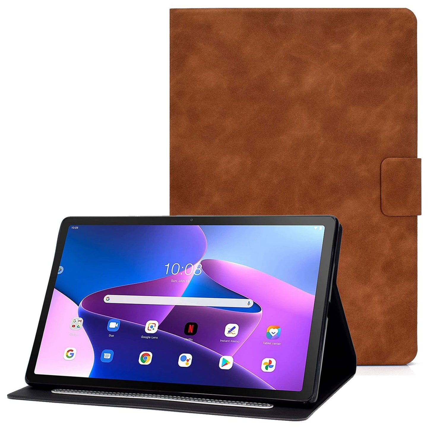 For Lenovo M10 FHD REL / M10 Plus X606F PU Leather Tablet Shell Cover  Solid Color Folio Stand Magnetic Protective Case with Card Slots