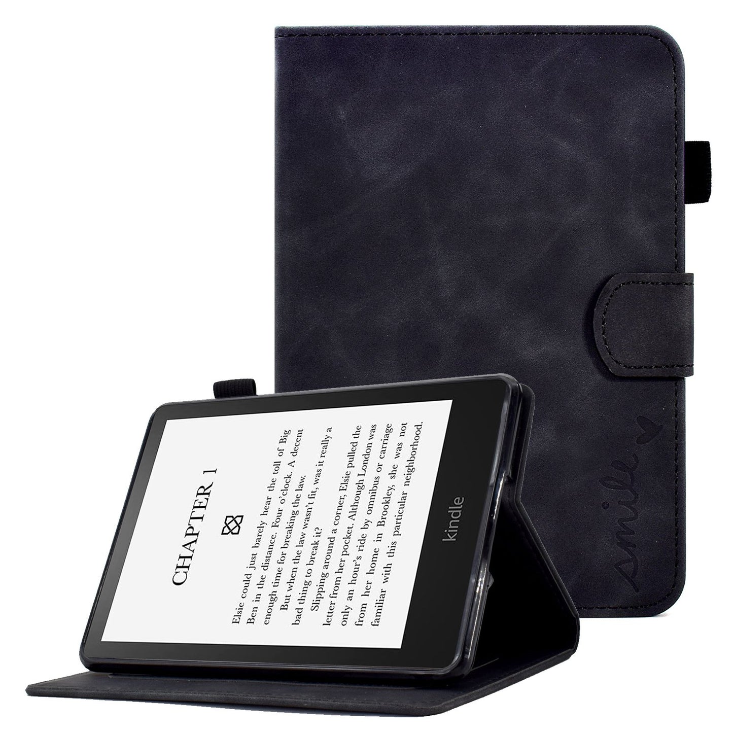 For Amazon Kindle Paperwhite 5 (2021) Love Heart Imprinted PU Leather Flip Stand Case Solid Color Card Holder Protective Cover