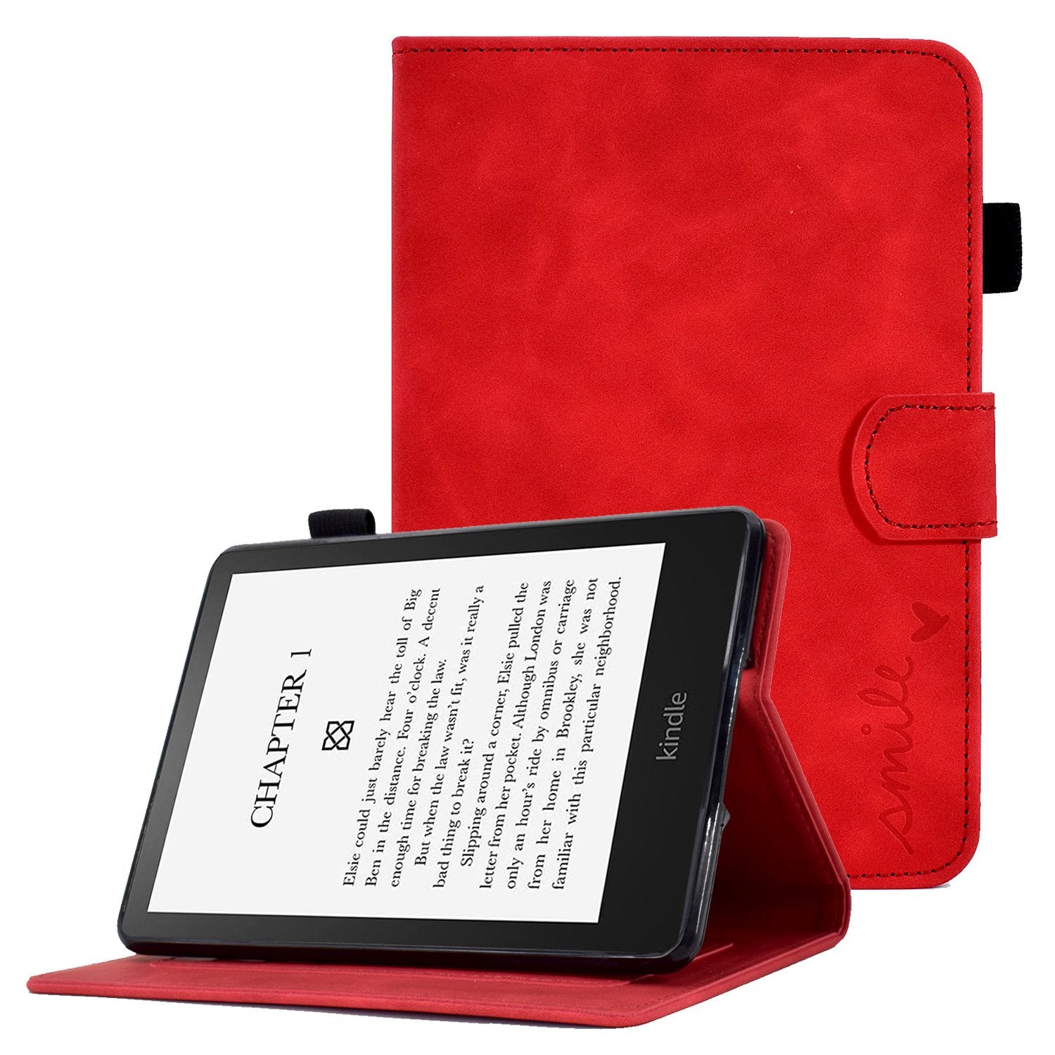 For Amazon Kindle Paperwhite 5 (2021) Love Heart Imprinted PU Leather Flip Stand Case Solid Color Card Holder Protective Cover