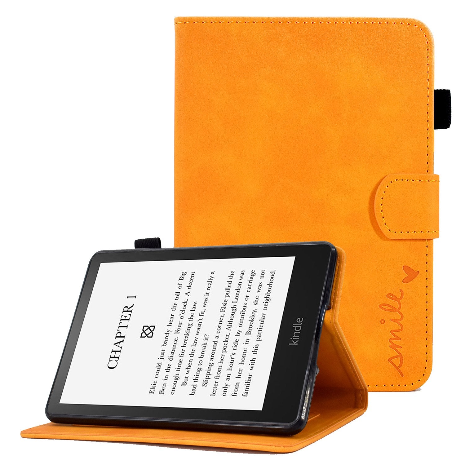 For Amazon Kindle Paperwhite 5 (2021) Love Heart Imprinted PU Leather Flip Stand Case Solid Color Card Holder Protective Cover