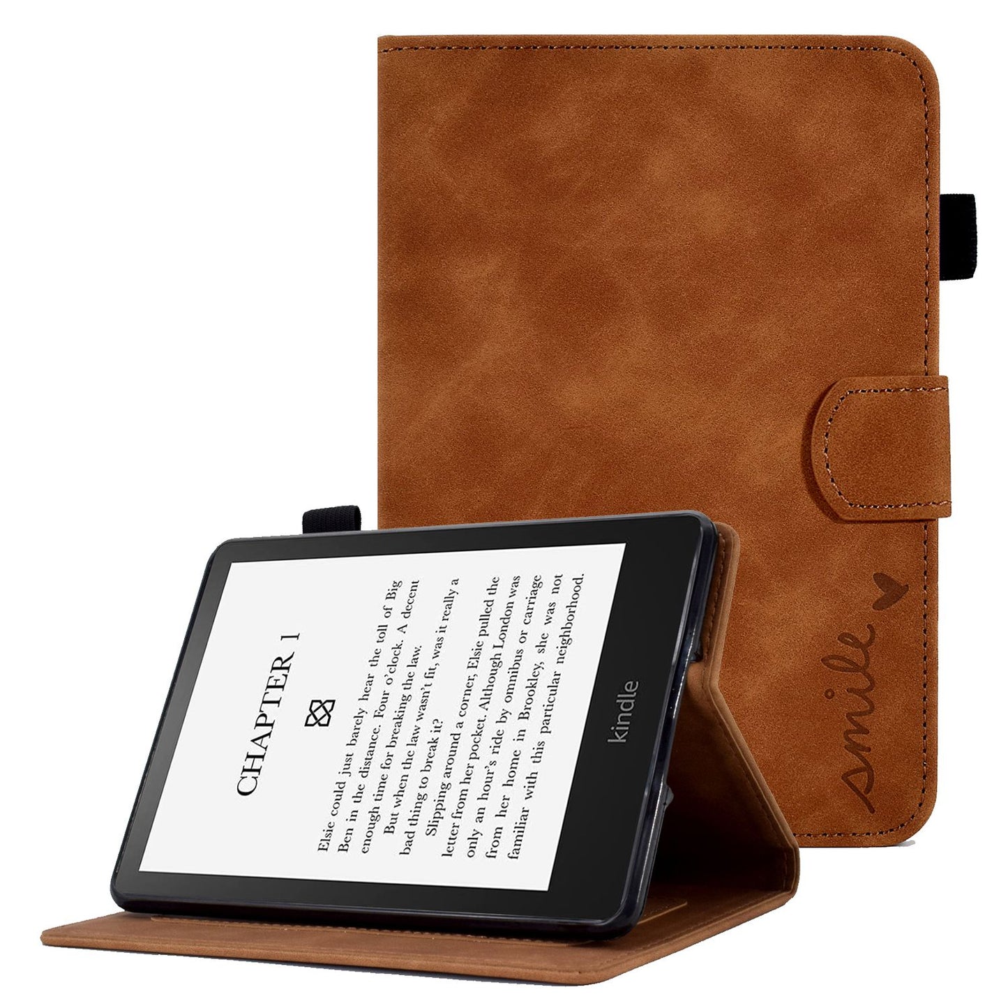 For Amazon Kindle Paperwhite 5 (2021) Love Heart Imprinted PU Leather Flip Stand Case Solid Color Card Holder Protective Cover