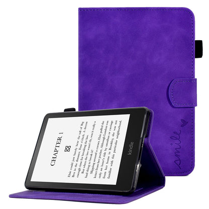 For Amazon Kindle Paperwhite 5 (2021) Love Heart Imprinted PU Leather Flip Stand Case Solid Color Card Holder Protective Cover