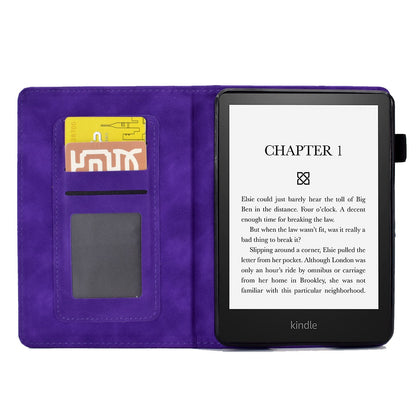 For Amazon Kindle Paperwhite 5 (2021) Love Heart Imprinted PU Leather Flip Stand Case Solid Color Card Holder Protective Cover