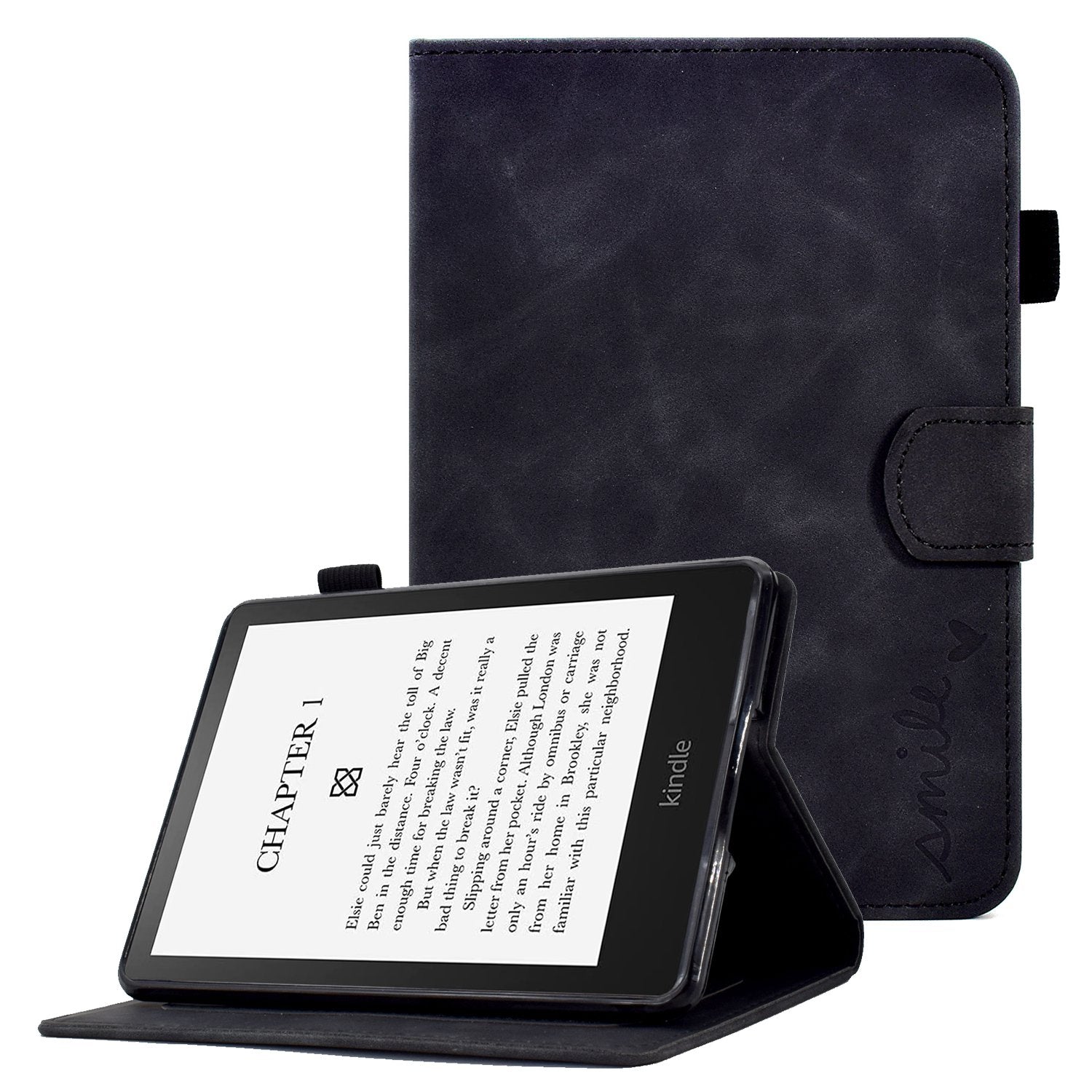 For Amazon Kindle Paperwhite (2015) / 2 (2015) / 3 (2015) / 4 (2018) Heart Shape Imprinted Solid Color PU Leather Flip Stand Protective Case with Card Slots