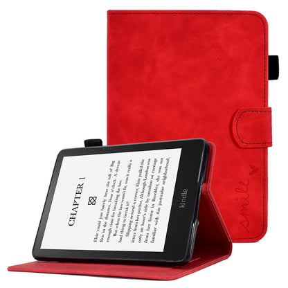 For Amazon Kindle Paperwhite (2015) / 2 (2015) / 3 (2015) / 4 (2018) Heart Shape Imprinted Solid Color PU Leather Flip Stand Protective Case with Card Slots