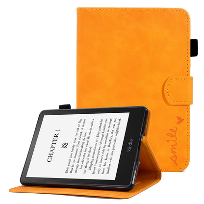 For Amazon Kindle Paperwhite (2015) / 2 (2015) / 3 (2015) / 4 (2018) Heart Shape Imprinted Solid Color PU Leather Flip Stand Protective Case with Card Slots