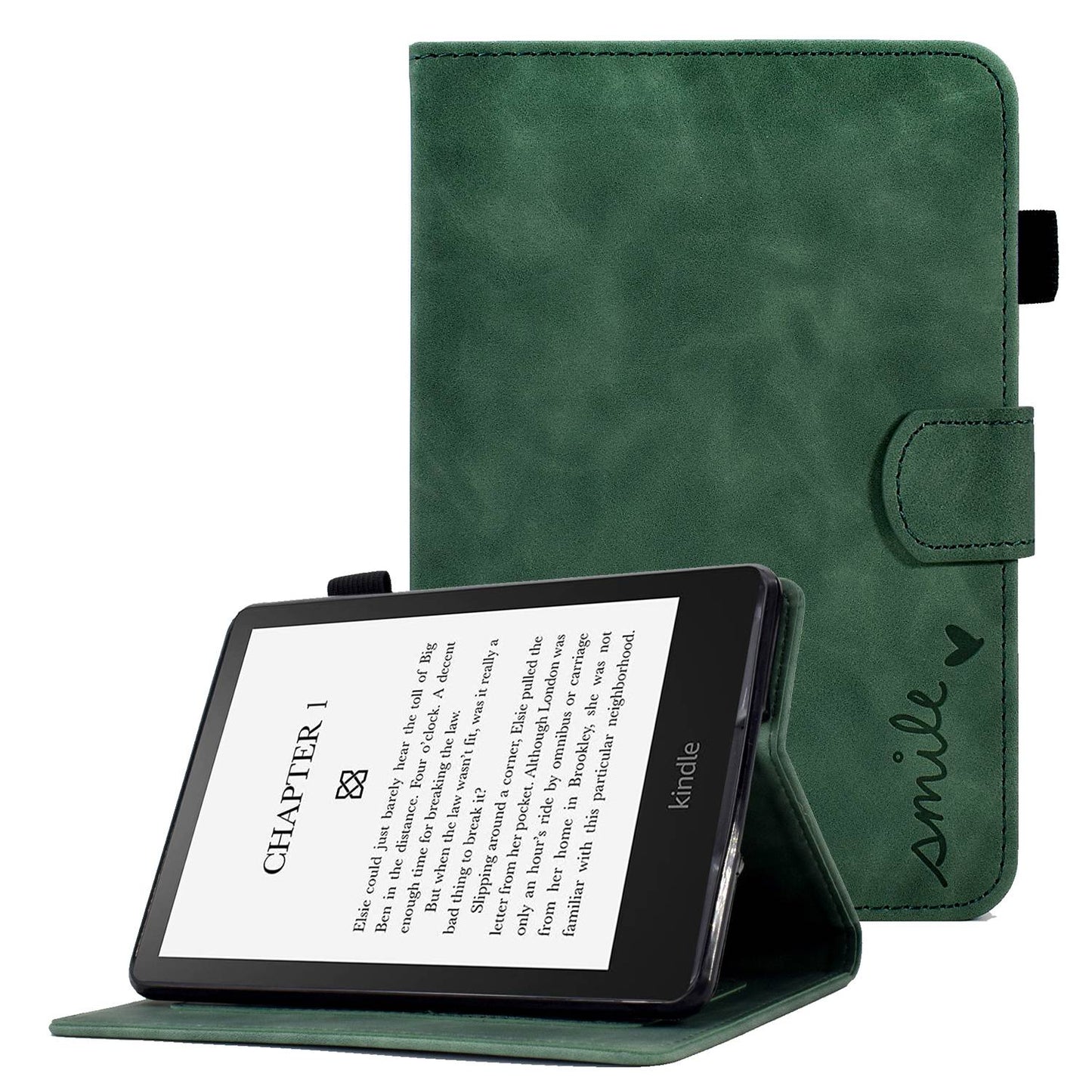 For Amazon Kindle Paperwhite (2015) / 2 (2015) / 3 (2015) / 4 (2018) Heart Shape Imprinted Solid Color PU Leather Flip Stand Protective Case with Card Slots