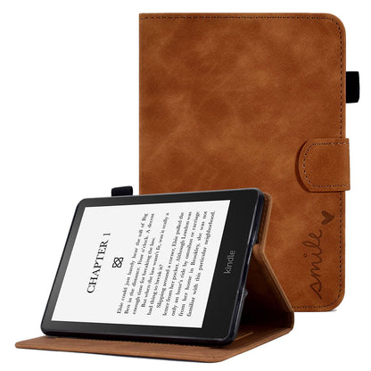 For Amazon Kindle Paperwhite (2015) / 2 (2015) / 3 (2015) / 4 (2018) Heart Shape Imprinted Solid Color PU Leather Flip Stand Protective Case with Card Slots