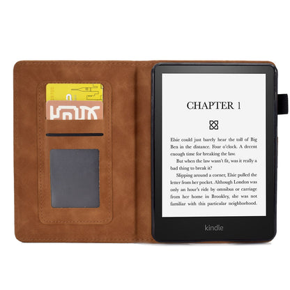 For Amazon Kindle Paperwhite (2015) / 2 (2015) / 3 (2015) / 4 (2018) Heart Shape Imprinted Solid Color PU Leather Flip Stand Protective Case with Card Slots