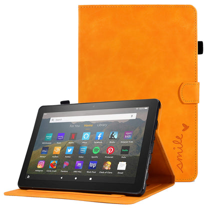 For Amazon Fire HD 8 (2020) Solid Color Heart Shape Imprinted PU Leather Shockproof Cover Card Slots Design Foldable Stand Protective Case