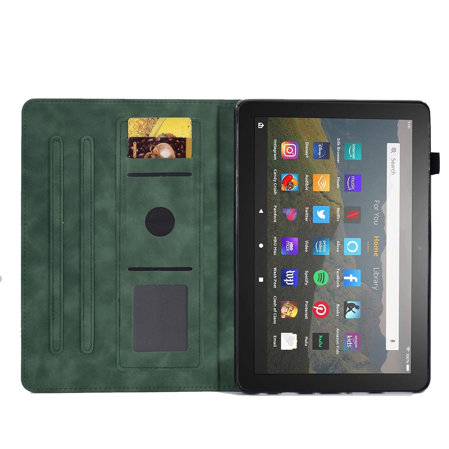 For Amazon Fire HD 8 (2020) Solid Color Heart Shape Imprinted PU Leather Shockproof Cover Card Slots Design Foldable Stand Protective Case