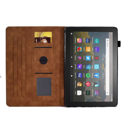 For Amazon Fire HD 8 (2020) Solid Color Heart Shape Imprinted PU Leather Shockproof Cover Card Slots Design Foldable Stand Protective Case