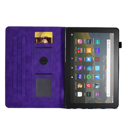 For Amazon Fire HD 8 (2020) Solid Color Heart Shape Imprinted PU Leather Shockproof Cover Card Slots Design Foldable Stand Protective Case