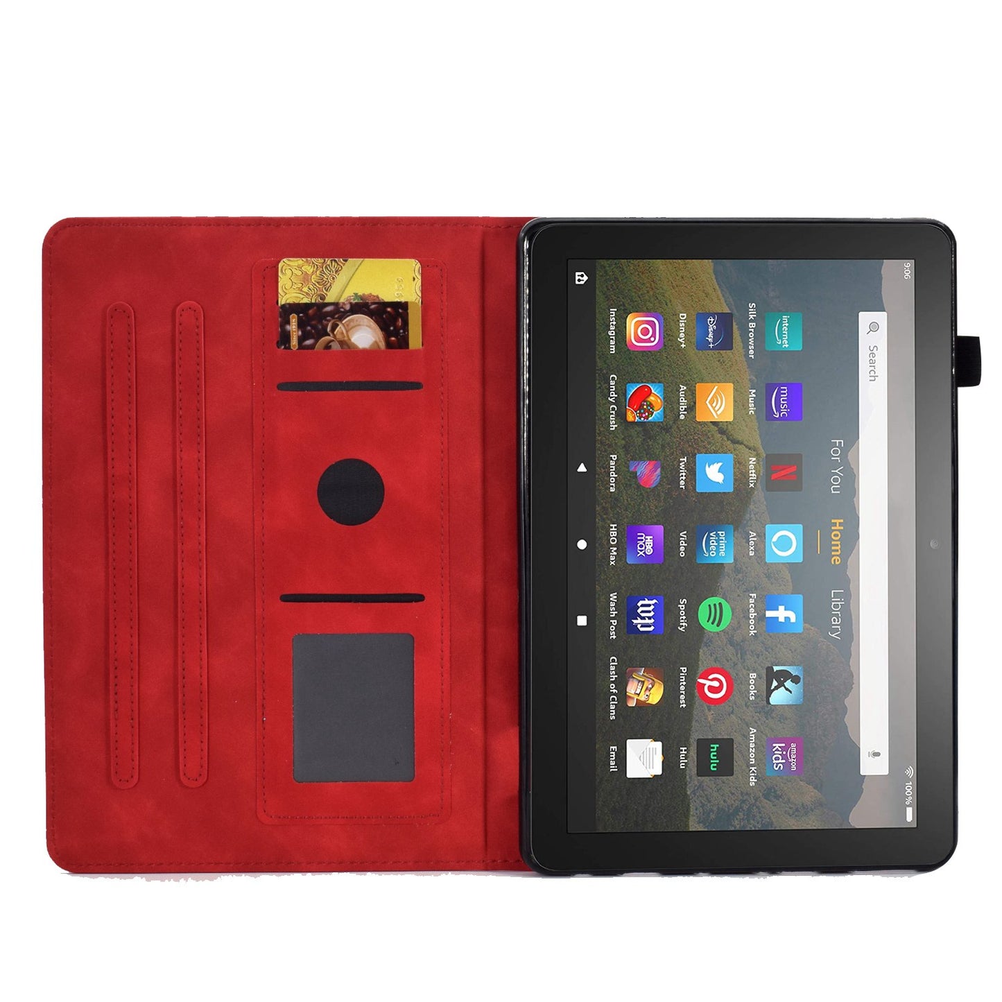 For Amazon Fire HD 8 (2020) Solid Color Heart Shape Imprinted PU Leather Shockproof Cover Card Slots Design Foldable Stand Protective Case