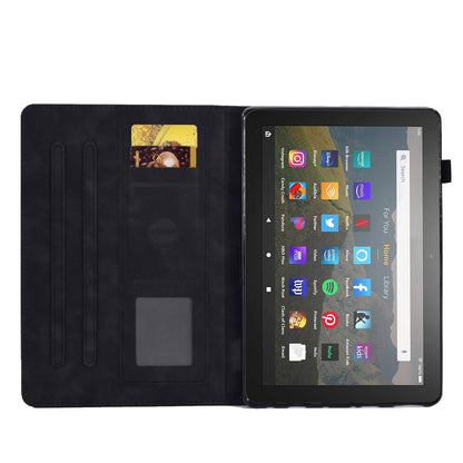 For Amazon Fire 7 (2022) Solid Color Imprinted PU Leather Drop-proof Cover Card Slots Design Flip Stand Protective Case