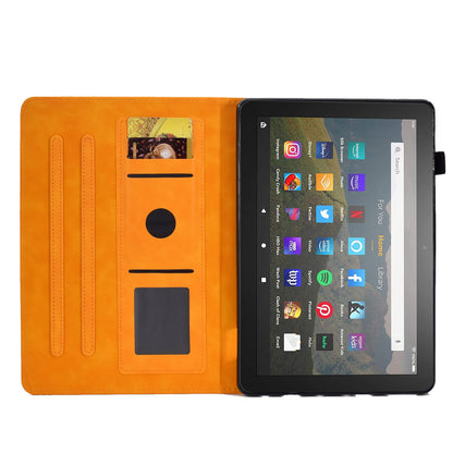 For Amazon Fire 7 (2022) Solid Color Imprinted PU Leather Drop-proof Cover Card Slots Design Flip Stand Protective Case