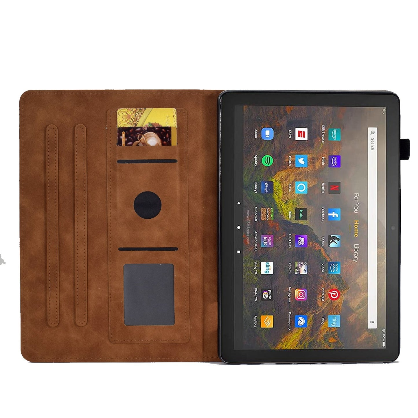 For Amazon Fire HD 10 (2021) Solid Color Heart Shape Imprinted PU Leather Cover Foldable Stand Protective Case with Card Slots