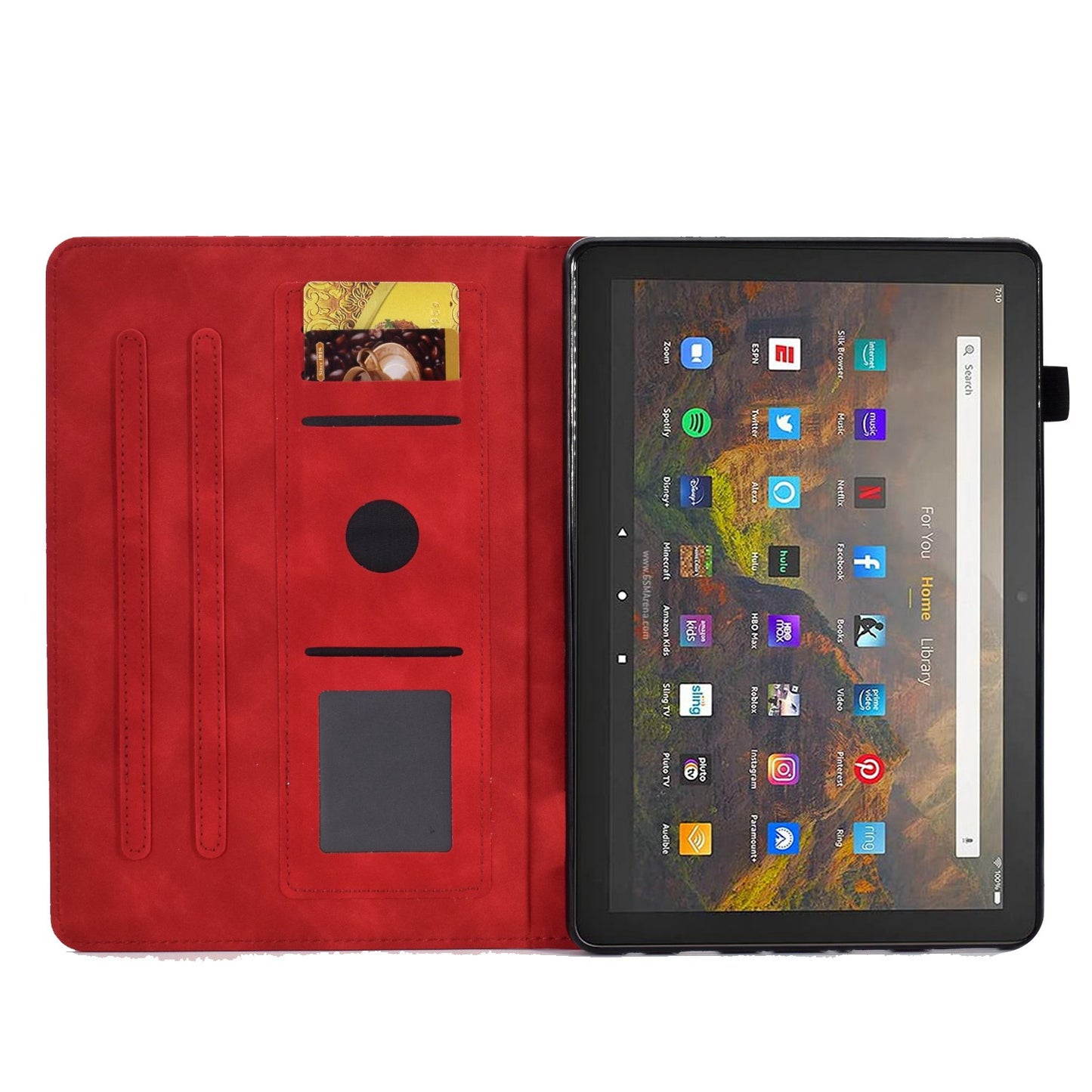 For Amazon Fire HD 10 (2021) Solid Color Heart Shape Imprinted PU Leather Cover Foldable Stand Protective Case with Card Slots