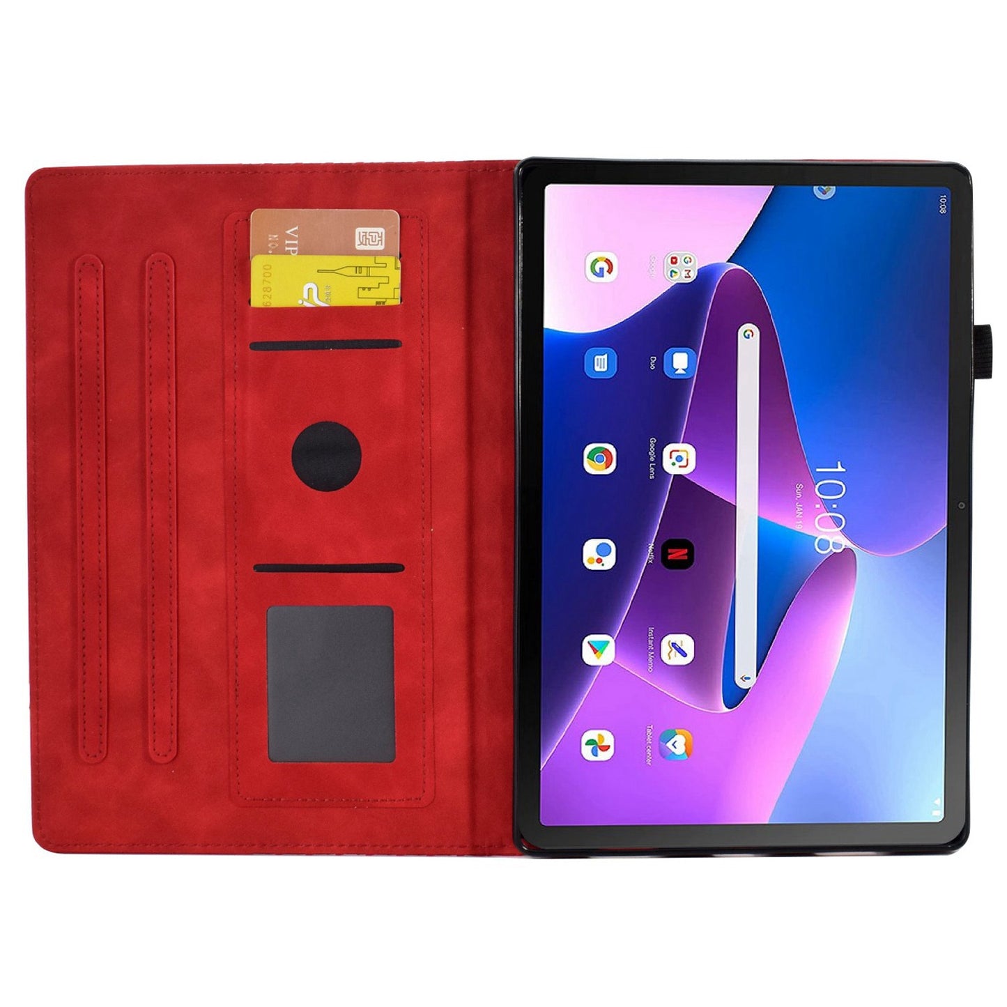 Auto Wake / Sleep Shockproof Case for Lenovo Tab M10 Plus (Gen 3) Pattern Imprinted Anti-Drop Cover Solid Color Stitching Tablet Leather Stand Case with Card Slots