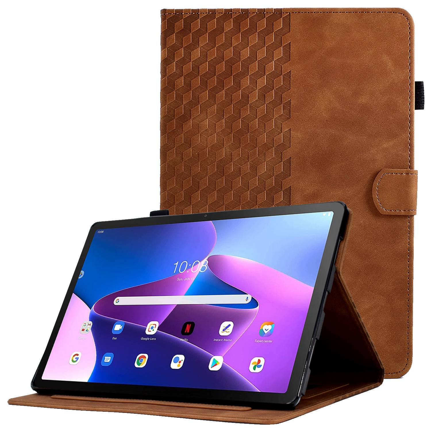 Auto Wake / Sleep Shockproof Case for Lenovo Tab M10 Plus (Gen 3) Pattern Imprinted Anti-Drop Cover Solid Color Stitching Tablet Leather Stand Case with Card Slots