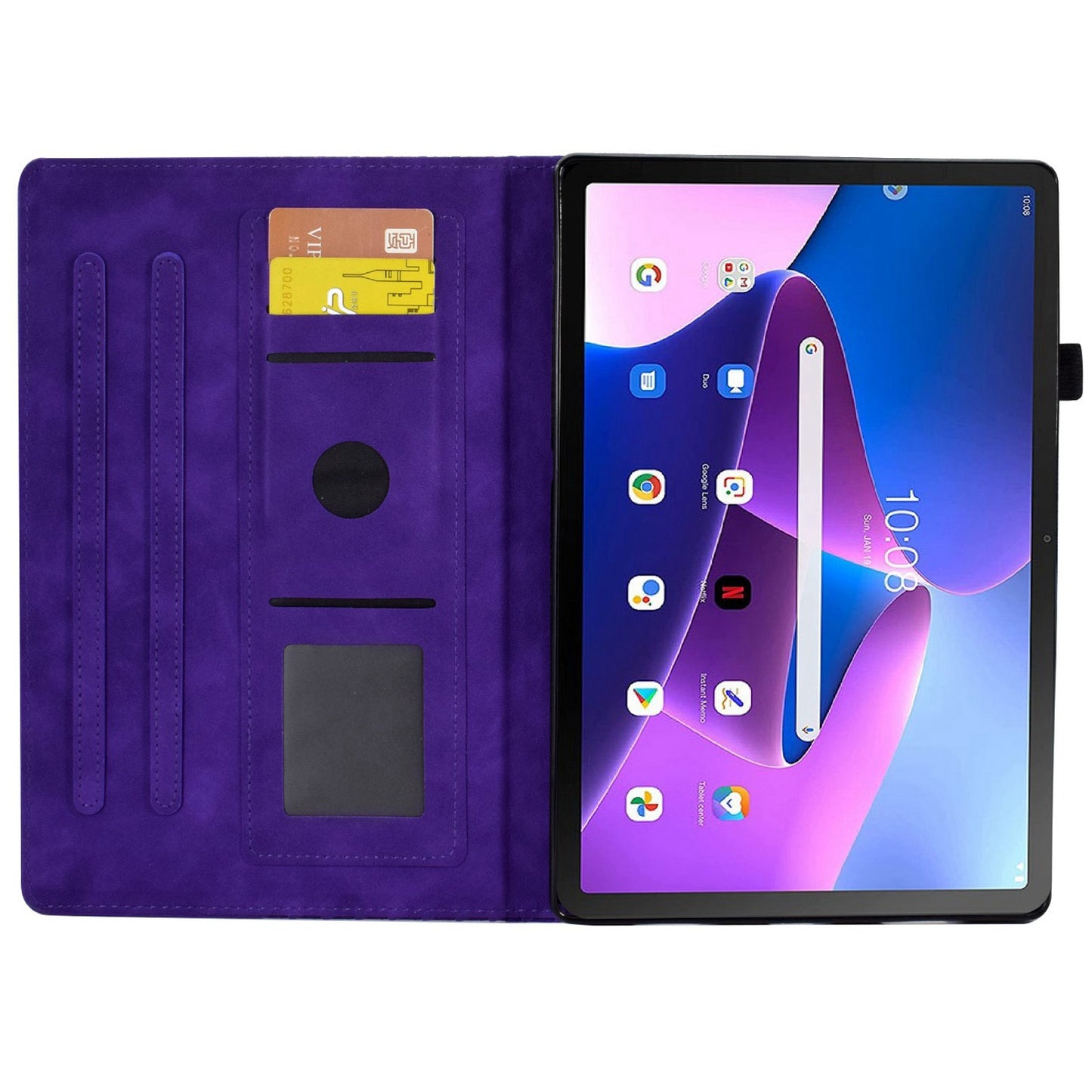 Auto Wake / Sleep Shockproof Case for Lenovo Tab M10 Plus (Gen 3) Pattern Imprinted Anti-Drop Cover Solid Color Stitching Tablet Leather Stand Case with Card Slots