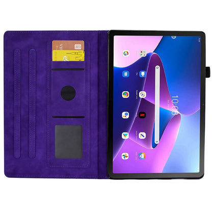 Auto Wake / Sleep Shockproof Case for Lenovo Tab M10 Plus (Gen 3) Pattern Imprinted Anti-Drop Cover Solid Color Stitching Tablet Leather Stand Case with Card Slots