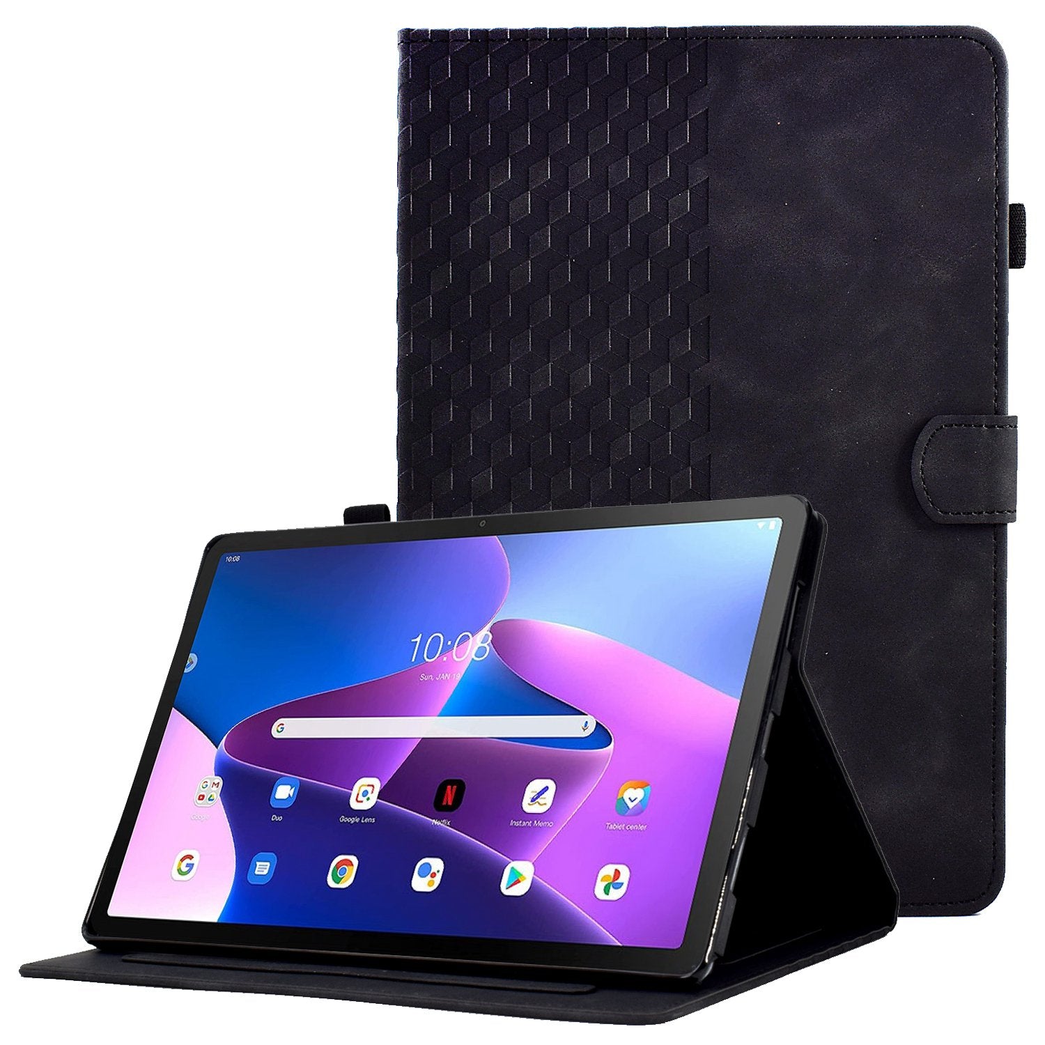 Auto Wake / Sleep Shockproof Case for Lenovo Tab M10 Plus (Gen 3) Pattern Imprinted Anti-Drop Cover Solid Color Stitching Tablet Leather Stand Case with Card Slots